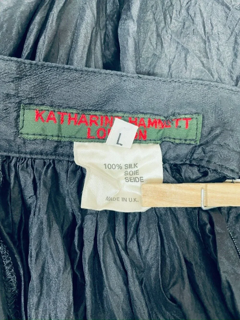 Katharine Hamnett London black 100% silk full skirt, Made in U.K.